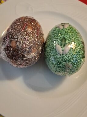 Beaded Eggs Set of 2 NEW 1 Green & 1 Pink From Cracker Barrel NWOT